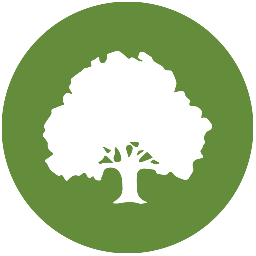 White tree icon within a green circle